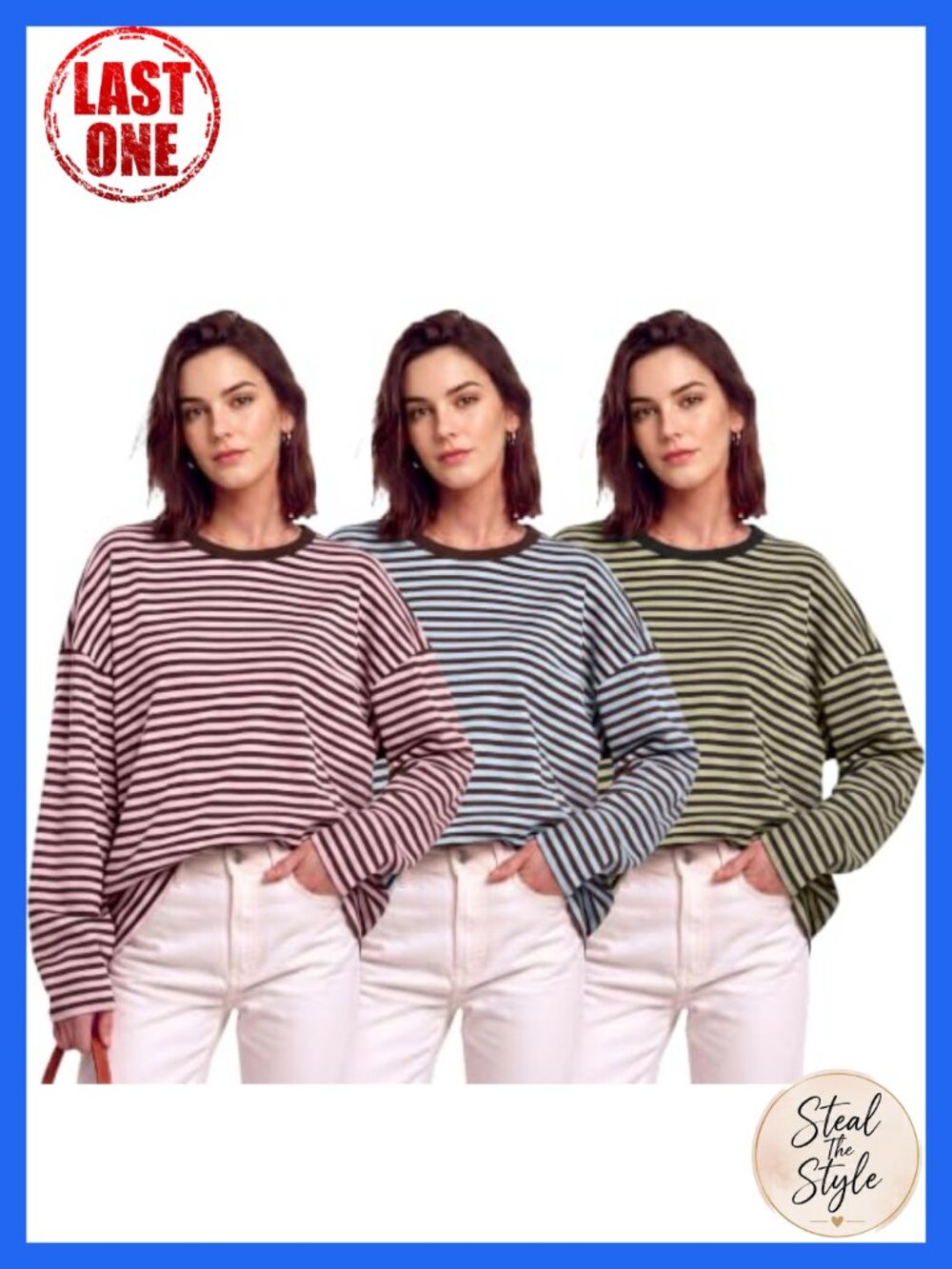 Women's Striped Long Sleeve Oversized T-Shirt Crew Neck Casual Fall Top